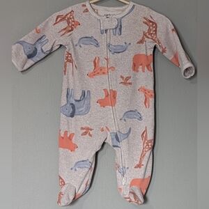 4/$10 ✨ Carter's Gray‎ Footed One-Piece Pajamas Blue and Coral Animal Print